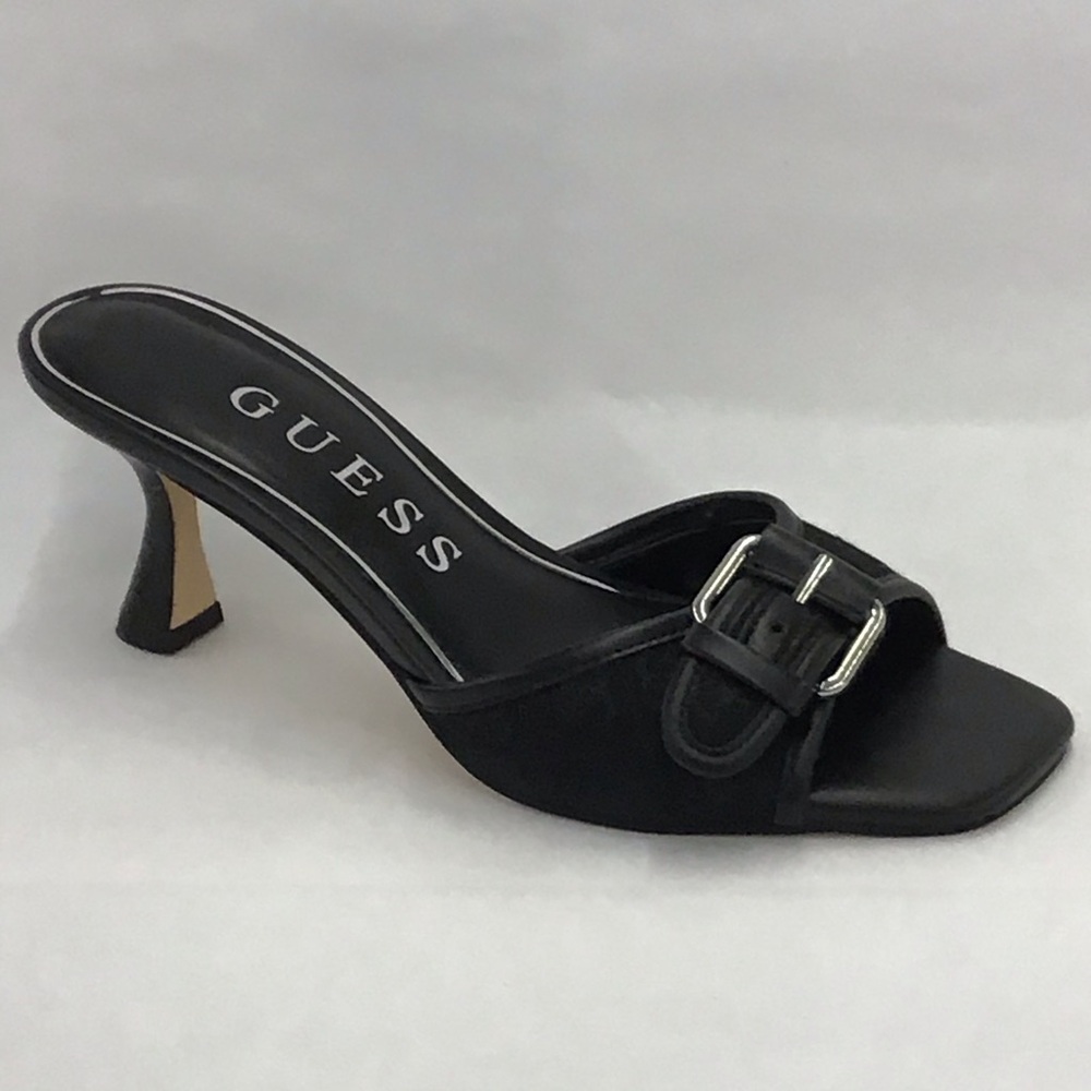 Guess Dista Buckle Kitten Heel Black Dress Sandals Size: 6 M Style: gwDista2